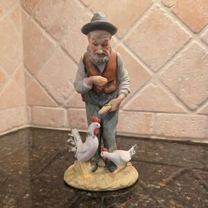 Vintage Capodimonte Cedraschi Porcelain Figurine Old Man With Chickens 8"